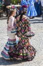 Two women dressed in modern flamenco outfit Ronda Spain